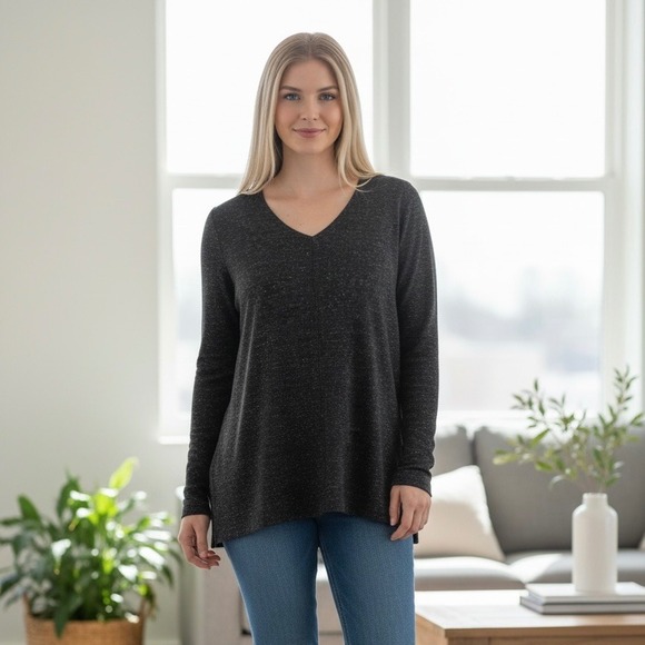 J. Jill Tops - J. Jill‎ Wearever Space Dye V-Neck Tunic Top Gray Long Sleeve Womens Size M